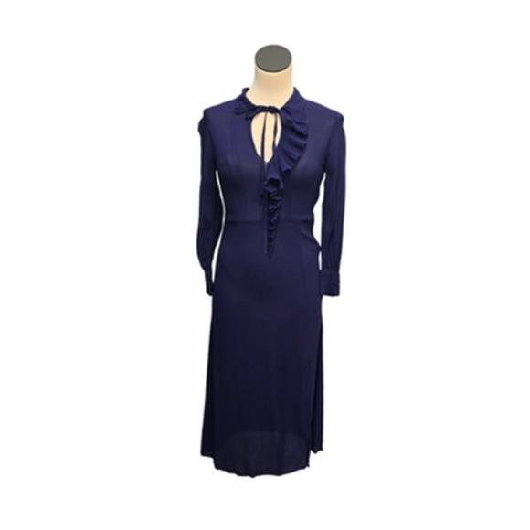 Ted Baker Dresses & Skirts - Ted Baker Dress Womens 0‎ Navy Blue Ruffle Front Long Sleeve Midi Keyhole Tie